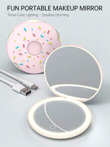 SEAMIRROR Rechargeable Portable LED Makeup Mirror 1X/2X Magnification With 3-Color Adjustable Fill Light, Compact Foldable Donut Mirror - Multicolor - View 3