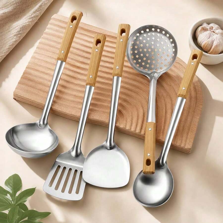 1 Set Peralatan Dapur Stainless Steel, Alat Masak Dapur Rumah Tangga, Termasuk Sendok Nasi, Sendok Sup, Sendok Berlubang, Spatula Datar, dan Alat Masak Tahan Lama Lainnya, Cocok untuk Penggunaan di Rumah dan Restoran, Peralatan Dapur, Peralatan Tahan Panas.