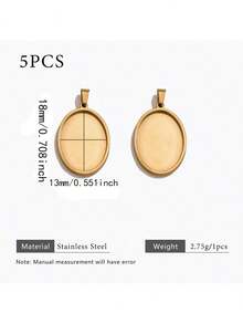 5pcs Stainless Steel 18K Gold Plated Multi-Size Gemstone Pendant Base, DIY Jewelry Making Accessories, Suitable For Women's Handmade Jewelry, Daily Wear - Oval Pendant - View 19