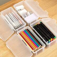 1/2/4pcs Large Capacity Transparent PP Storage Boxes, Office Supplies Storage Boxes, School Supplies Storage Boxes, Desktop Organizer And Accessories, Stackable, Clear Visibility, Secure Closure, Stationery Storage Boxes - Multicolor - View 2