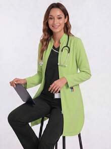 Long Sleeve Lab Coat With Pockets And Zipper Front, Lab Scrub Jacket - Mint Green - View 4