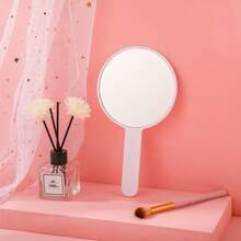1pc Round Handheld Makeup Mirror, New Sweet Girl Style, Portable Makeup Mirror, Suitable For Home, Outdoor, School, Compact And Convenient To Carry, Perfect For Back To School Season - Multicolor - View 4