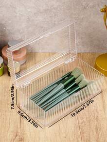 Transparent Vertical Striped Acrylic Tea Bag Storage Box With Hinged Lid, Divided Coffee Bag Storage Box, Countertop Office Pantry Herbal Tea Bag Dust-Proof Container - Transparent - View 11