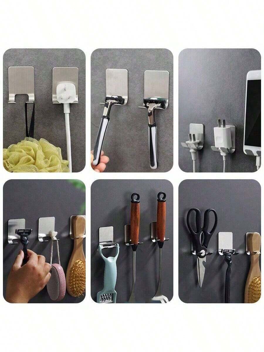 1/2pcs Multi-Function Wall Hooks, Self-Adhesive Storage Hooks, Suitable For Razor, Toothbrush, Earphones, Keys, Small Tools, Home Bathroom Kitchen Storage And Organization - Multicolor - View 1