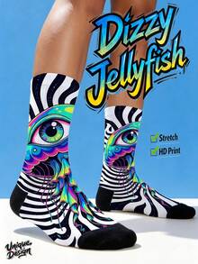Cool 360° Printed Men's Socks - Street Style Socks, Punk, Glamorous, Quirky, Colorful, Durable, Fun Socks, Suitable For Daily, Holiday And Party Occasions - Black and White - View 9