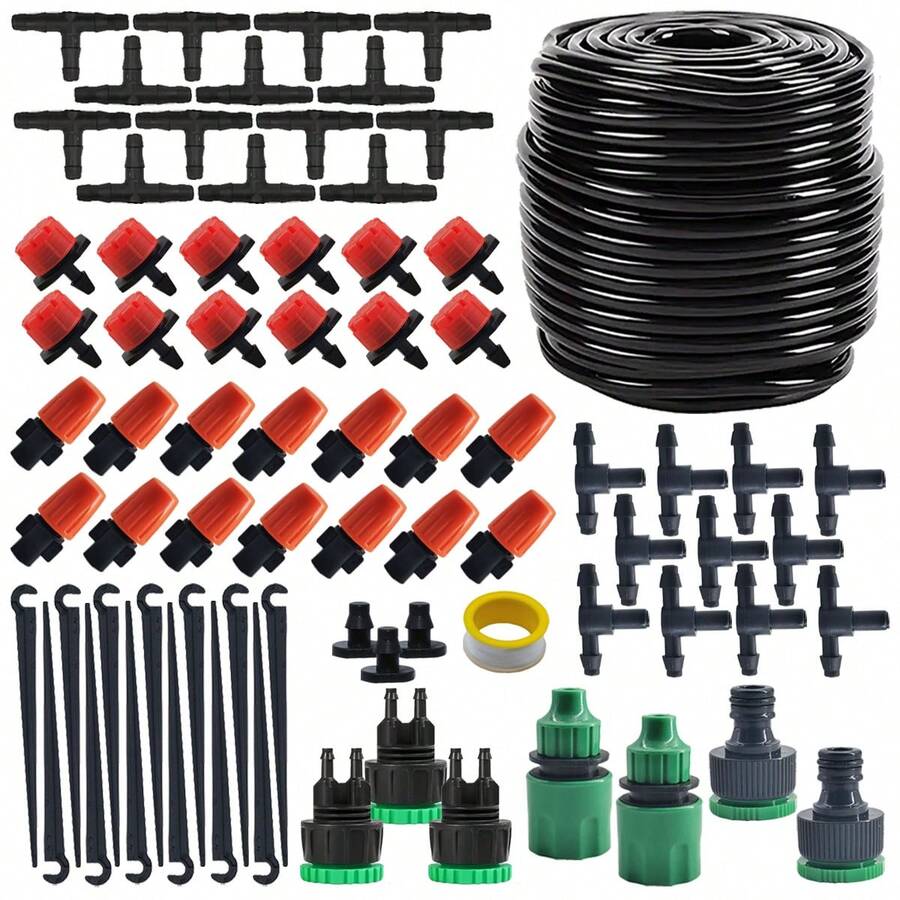 Kit Sistem Irigasi Tetes 15M/30M/50M, Sistem Irigasi Taman Hemat Air DIY, Kit Irigasi Tetes Otomatis untuk Halaman Rumput, Taman, dan Rumah Kaca - Bahan Plastik, Ulir Standar Universal, Cocok untuk Perawatan Halaman Rumput dan Taman, Kit Penyiraman Otomatis - A - View 1
