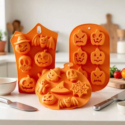 3 piezas Moldes de silicona para velas navideñas - Moldes de caramelo, chocolate, gelatina de pastel, galleta, fondant, calabaza de Halloween, rejilla de hielo, molde de horneado de Halloween, molde para pastel, adecuado para horneado de cocina, utensilios de cocina, molde de cubitos de hielo para horneado de cocina