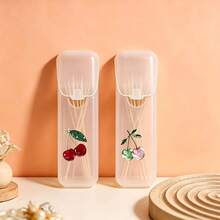 Alluring Cherry Pattern Portable Travel Storage Box - Toothpick, Floss And Daily Organization Storage Box, Compact And Convenient, Travel Storage Box, Mini Storage Box, Suitable For Carrying Small Items Container, Leak-Proof Travel Pill Storage Box, Portable Cotton Swab Box, Can Be Used As Holiday Gift - Multicolor - View 8