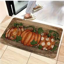1pc Vintage Pumpkin Faux Linen Rectangular Rug, Country Pastoral Style, Welcome Mat, Outdoor Door Mat, Kitchen Rug, Home Decor, Front Door Mat, Garden Rug - Multicolor - View 3