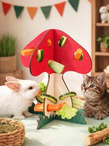 1 Set Mushroom-Shaped Wooden Pet Food Dispenser, Suitable For Rabbit/Guinea Pig/Hamster/Cat Pet Feeder, Small Pet Decorative Feeding Device, Interactive Feeding Station, Vegetable/Hay/Leaf Feeding Rack, Detachable Vegetable Rack, Small Animal Feeding Supplies, Perfect Gift For Pet Owners - D - View 4
