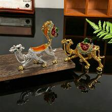 Enamel Rhinestone Camel Trinket Box, Mini Metal Camel Jewelry Storage Figurine Desk Decor - Gold 1 - View 1