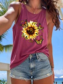 Bestseller Sunflower Monarch Butterfly Nature Tank Top, For Garden Lover Floral Enthusiast Summer Gift Daily Shopping - Red - View 1
