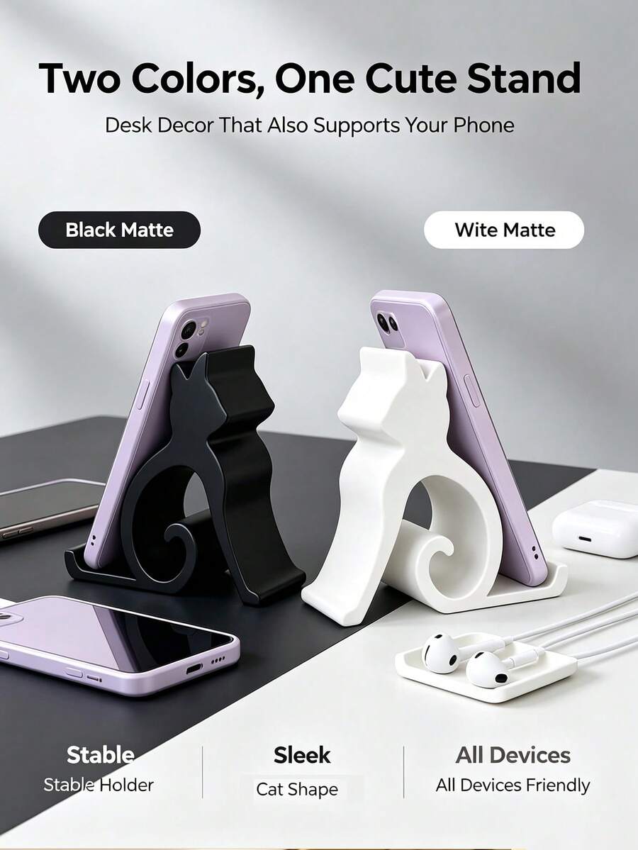 Universal Phone Stand Cute Cat Design Compatible With All Phones Multi-Purpose Portable Slouchy Phone Holder For Bedside Office Supports Video Calls, Movies, Live Streaming Non-Slip Stable Practical Daily Essential Cute Gift For Pet Lovers And Cat Owners - Multicolor - View 1