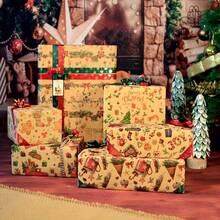 3/6/12 Stücke Vintage Gelbes Weihnachtsgeschenkpapier Set mit Rentier- & Baum-Designs Perfekt für Feiertagsgeschenke, Geburtstage & Party-Geschenke Geschenkverpackungszubehör - Verschiedenfarbig - Übersicht 2