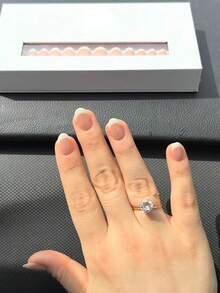 30pcs Short Oval Cream White Gradient French Press-On Nails, Acrylic Fake Nail Set, Includes 1pc Jelly Glue And 1pc Nail File - Multicolor - View 4