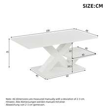 White Rectangular Coffee Table, Double Tabletop, Glossy Finish, Side Table, Sofa Table, Living Room Table Made Of MDF, Geometric X-Shaped Legs, Load Capacity Up To 10 Kg, 100x48x45cm - White - View 12