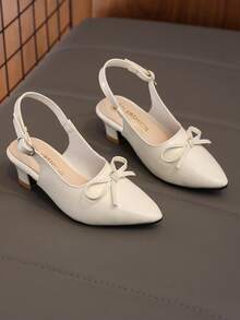 Girls' Shiny Pointed Toe Adjustable Buckle High Heel Sandals, Vintage Elegant High Heels, Flower Girl Party Princess Shoes - Beige - View 5