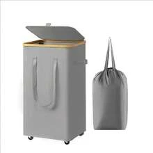 1 Set Foldable Large Capacity Dirty Clothes Basket, Large Capacity Laundry Hamper With Lid, Storage Box With Wheels And Handles, Includes Removable Inner Bag With Lid Storage Container, Foldable Space-Saving Bedroom Wardrobe, Portable Laundry Basket, Clothes Storage Box, Suitable For Home, Bathroom, Washroom, Washing Machine, Clothes Organization And Storage Organizer, Applicable For Back To School Season And Christmas Events - Multicolor - View 9