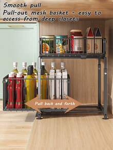 Under Sink Organizer, Pull Out Cabinet Storage Rack,Adjustable Under Sink Rack,Sliding Drawer Caddy,Kitchen Bathroom Storage Basket, Under Cabinet Organizer,Cleaning Supplies Storage Rack,Two Tier Under Sink Storage - Multicolor - View 5