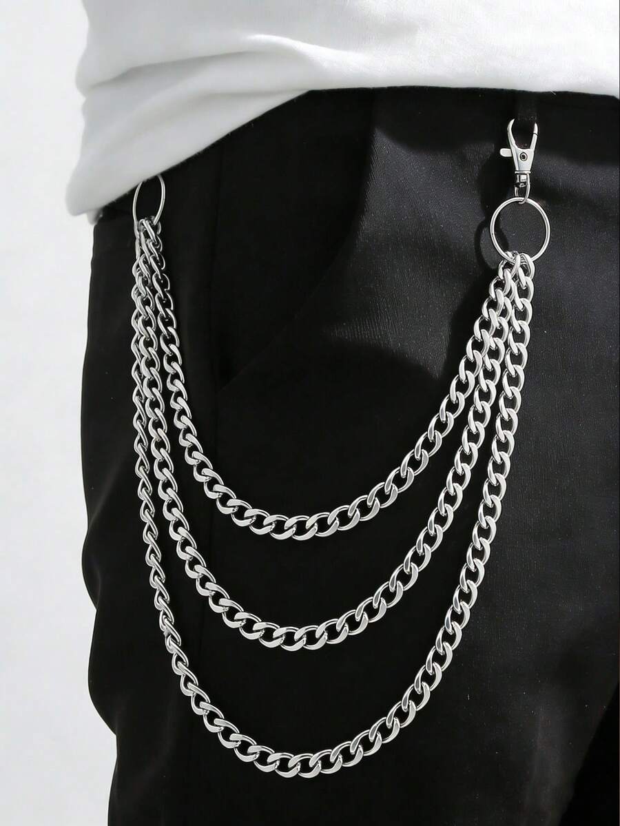 1pc Fashion Street Denim Jeans Chain Men's Premium Hip Hop Personalized Multi-Layer Chain Waist Chain Suitable For Daily Wear - Silver - View 1