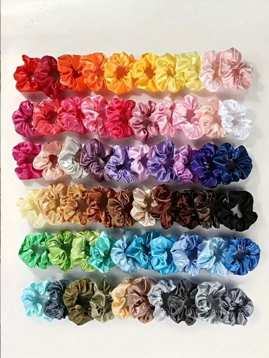 30pcs Random Color Fashion Satin Hair Ties & Clips, Suitable For Braiding, Ponytails And Various Simple Hairstyle Designs, Multiple Colors - Multicolor - View 1