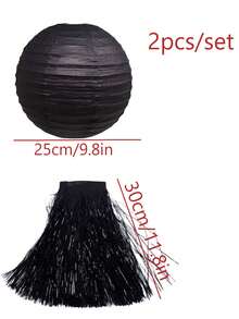 4/1 Set Halloween Black Paper Lanterns With Tassels, Black Paper Lanterns, Halloween Hanging Paper Lantern Set, Suitable For Indoor And Outdoor Halloween Party, Yard Trees, Porch, Ceiling Decoration Paper Lanterns - Multiple Styles - View 4