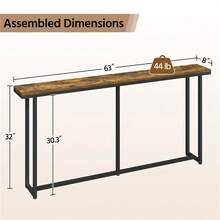 Narrow Console Table With Sturdy Metal Frame, 63 Inch Long Entryway Sofa Table Behind Couch, Hallway, Living Room - Rustic Brown - View 5