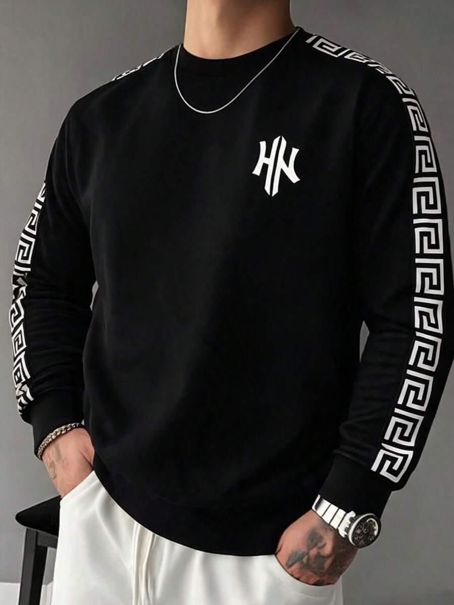 Men's Autumn Casual Fashion Outdoor Sports Pullover Sweatshirt Minimalist Daily Commute Long Sleeve - Black - View 1