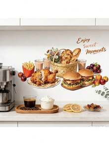 1PC American Fried Food Kitchen Living Room Dining Room Wall Sticker, Fun Cooking Theme, PVC Material, Self-Adhesive Home Decor, Self-Adhesive Narrative Cooking Art, Quick Replacement, Fun Eye-Catching Decoration - 30-60CM - View 1