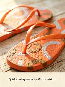 Women 3 Color Options Geometric Round Ring Printed Flip Flops, Soft Flexible Light EVA Anti Slip Quick Drying Flat Thong Slippers,Comfort Open Toe Sandals,For Beach Pool Spa Bathroom Travel Vacation Outdoor Walking Casual Summer Holiday Seaside Use - A - View 5