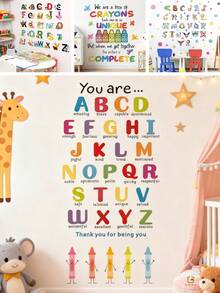 1/3/6 Sheets Self-Adhesive Alphabet Wall Stickers For Kids Room, Colorful ABC Learning Decals, Crayon Nursery Decor, Back To School Classroom Wall Art - Multicolor - View 3