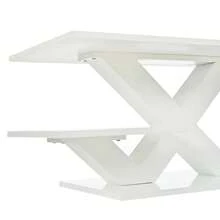 White Rectangular Coffee Table, Double Tabletop, Glossy Finish, Side Table, Sofa Table, Living Room Table Made Of MDF, Geometric X-Shaped Legs, Load Capacity Up To 10 Kg, 100x48x45cm - White - View 8