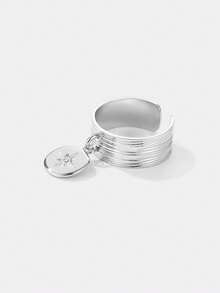 Kryxie 1pc Niche Fashionable Star Shaped Inlaid Open Ring - Silver - View 4