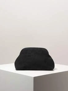 女款手拿包 抓褶包 黑色包包 復古包 麂皮包 晚宴夜間 派對穿搭 舞會配件 婚禮用品 優雅 女性禮物 - 黑色 - 查看 6