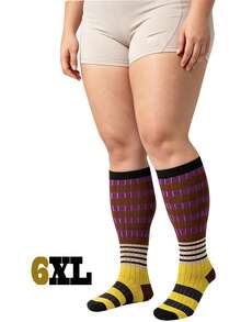 1 Pair Unisex Couple Striped Retro Sports Compression Calf Socks, Running Fitness Hiking Versatile, Autumn/Winter New Arrival - Multicolor - View 26