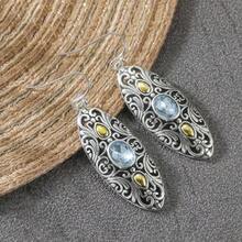 Vintage Long Water Drop Ear Hook Earrings For Women, Inlaid With Synthetic Blue Zirconia, Elegant Elegant, Suitable For Daily, Banquet, Party, Vacation, Exquisite Birthday Holiday Accessory Gift - Silver - View 5