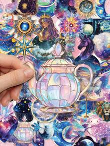 50Pcs Witchy Celestial Galaxy Stickers, Aesthetic Moon Star Zodiac Constellation Waterproof Cutouts For Junk Journal Scrapbook Card Planner Making - Multicolor - View 3