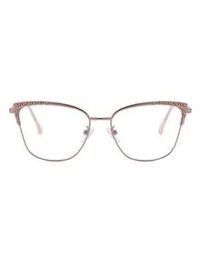 1 Pair Women's Metal Spring Temple Rhinestone Inlaid Vintage Exquisite Fashion Plain Lens Glasses - Pink Rose Gold - View 4