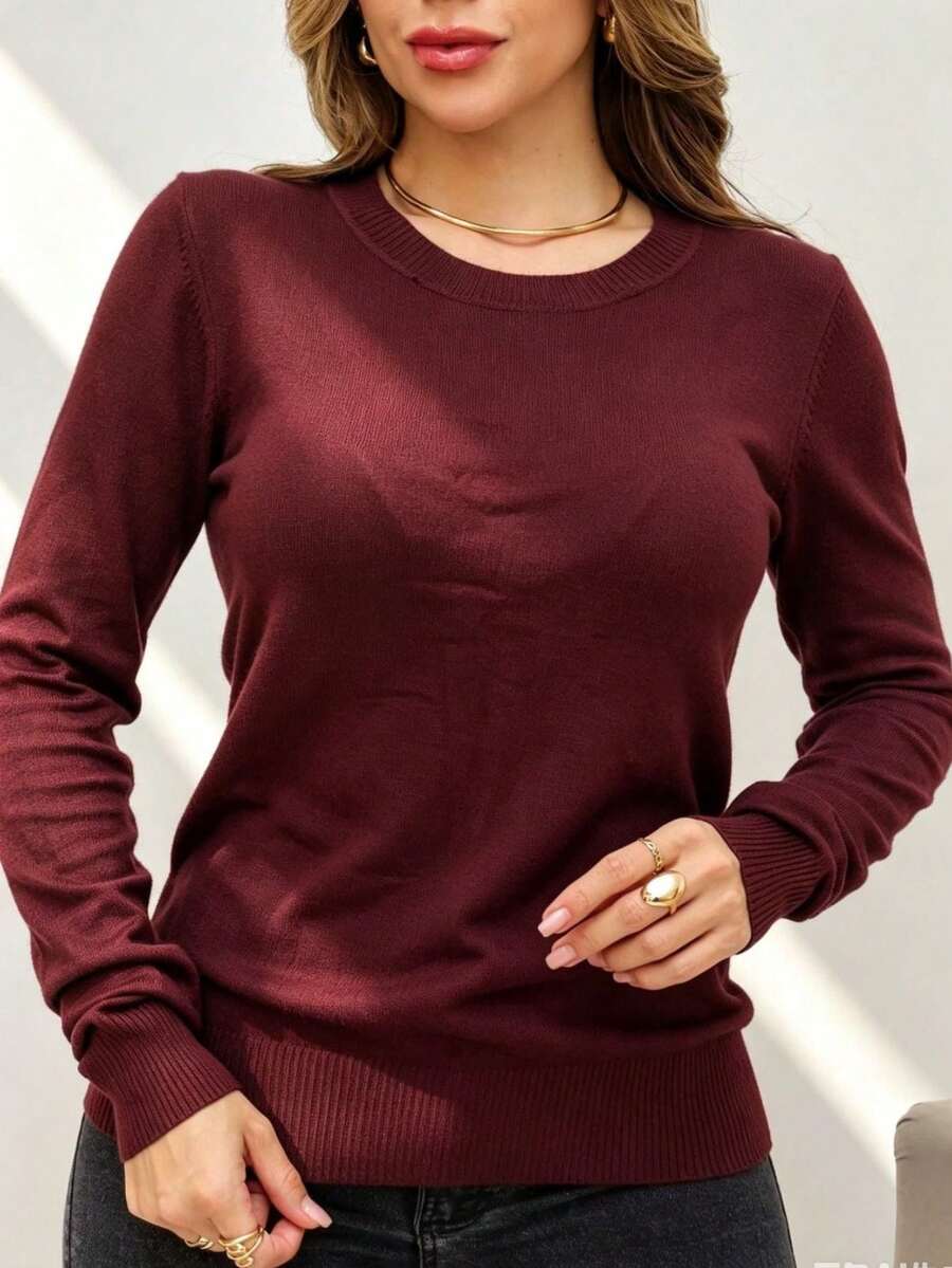 Women's Long Sleeve Sweater Blouse Winter - Burgundy - View 1