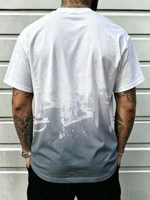 Men's Plus Size Summer Gothic Style Colorblock Short Sleeve Crew Neck T-Shirt - White - View 3