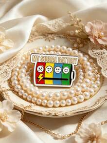 1Pc Mood Social Battery Graphic Lapel Pin, Unique Humorous Decor, Minimal Cute Brooch Badge, For All Girls, School Daily Outfit Must-Have Ornament - Cartoon Battery  Type a - View 4