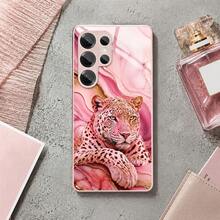 1PC Luxury Pink Marble Leopard Print Phone Case, Pink Gold Leopard Pattern Pink Metallic Paint Tempered Glass Phone Case, Glossy Metal Glass Back Cover, Luxury Shockproof Protective Case Suitable For Galaxy S25/S24/S23/S22/S21/S20/Note20/A04/A10/A12/A13/A14/A15/A20/A21s/A22/A23/A24/A25/A31/A32/A33/A34/A50/A51/A52/A53/A54/A70/A71/A72, Scratch-Resistant, Wear-Resistant, Excellent Hand Feel, Fashionable Anti-Drop, Cute , Girls Artistic Design - Multicolor - View 3