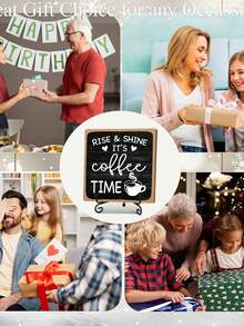 1pc Farmhouse Style Coffee Bar Decor Sign, Rise & Shine It's Coffee Time, 4"X4" Wooden Plaque With Stand, Home Kitchen Desktop Decoration Gift - Multicolor - View 10