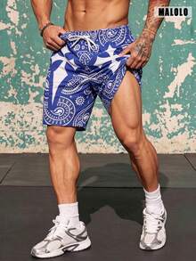 Men's Bright Color Drawstring Elastic Waist Casual Shorts, With Pockets, Lightweight And Comfortable For Summer Sports - Blue - View 4