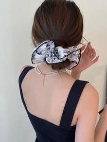 1件裝經典復古黑白花卉蝴蝶結髮圈，甜美百搭女性髮飾 - 髮圈 - 查看 6