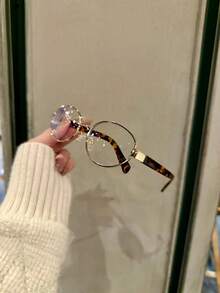 "D U K E" Series Retro Round Blue Light Block Glasses  Vintage Tortoiseshell & Gold Metal Frame, Fashion Non-Prescription Clear Lens Eyewear, - 無色 - 查看 8