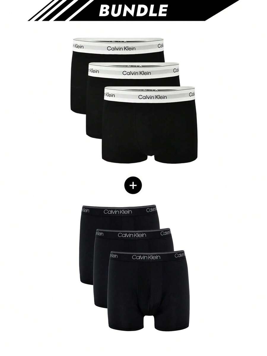 Calvin Klein [حزمة] 3 عبوات الأكثر مبيعًا من سراويل بوكسر رجالية + 3 عبوات الأكثر مبيعًا من سراويل بوكسر رجالية - أبيض وأسود + أسود - مشاهدة 1