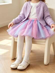 1pc Girls Sequin Skirt, Double Layer Tulle Skirt, Sweet And Cute, For Daily Wear - Multicolor - View 8