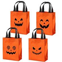 24pcs Halloween Orange Tote Bags 20x25cm Pumpkin & Ghost Face Mixed Design Day Of The Dead Holiday Party Candy Gift Packaging - Orange - View 9