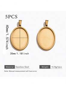 5pcs Stainless Steel 18K Gold Plated Multi-Size Gemstone Pendant Base, DIY Jewelry Making Accessories, Suitable For Women's Handmade Jewelry, Daily Wear - Oval Pendant - View 21